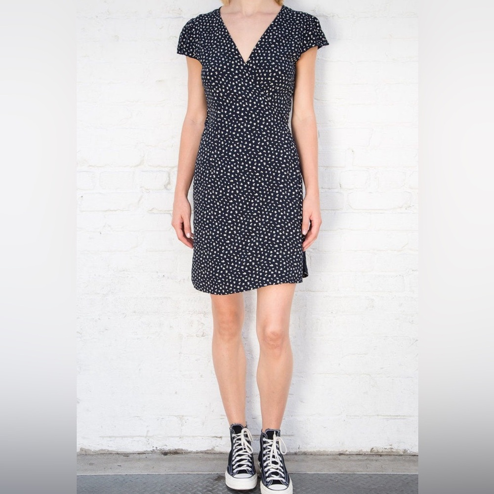 Brandy Melville Robbie Wrap Dress One Size Blue White Daisy Floral Balletcore